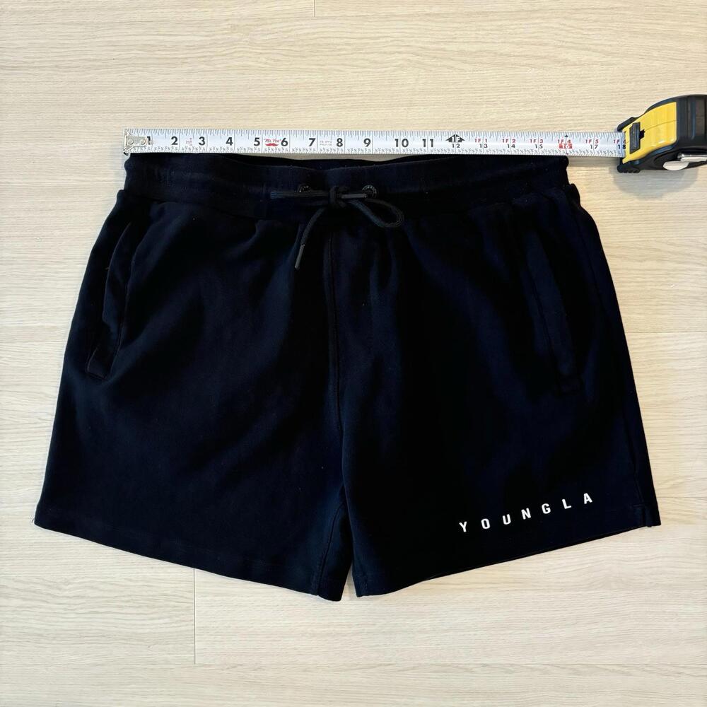 YoungLA Athletic Sweat Shorts Mens Large Black 5” Inseam Gym Workout Drawstring - Picture 7 of 8